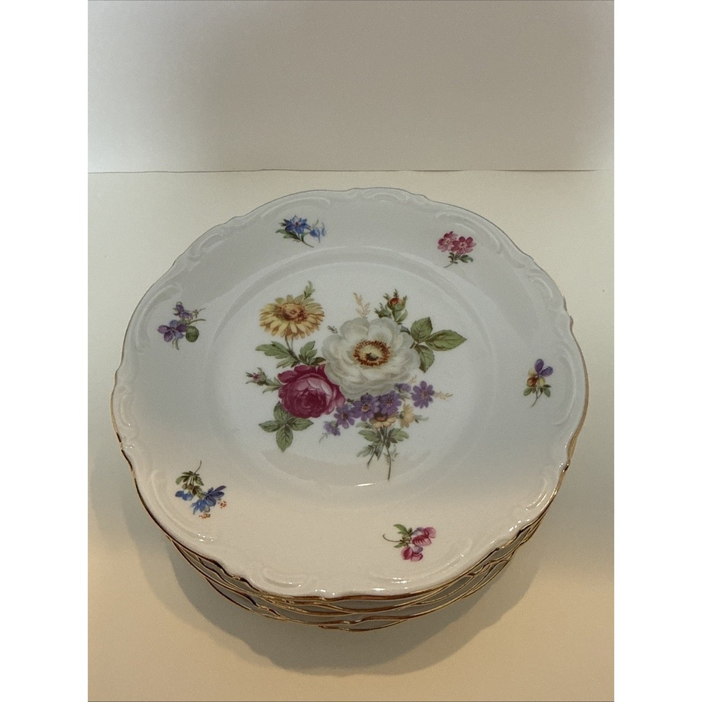 Five VINTAGE MITTERTEICH BAVARIA ''MEISSEN FLORAL'' PORCELAIN SALAD PLATE